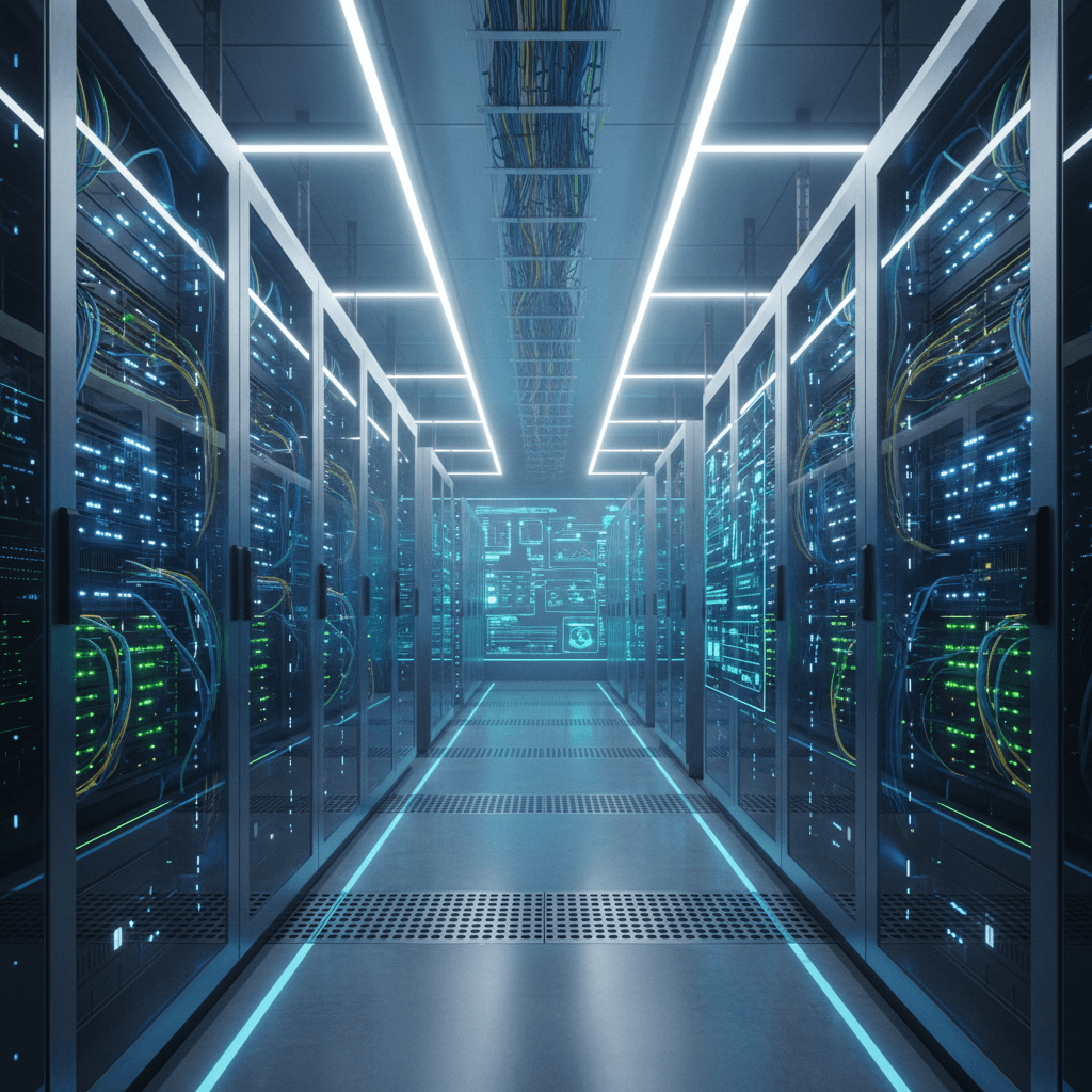 Data center server rack corridor with dense cable management