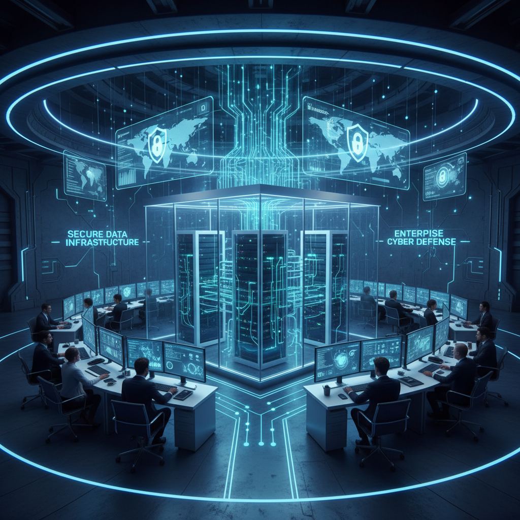 Blue digital illustration representing MDX Solutions technology infrastructure